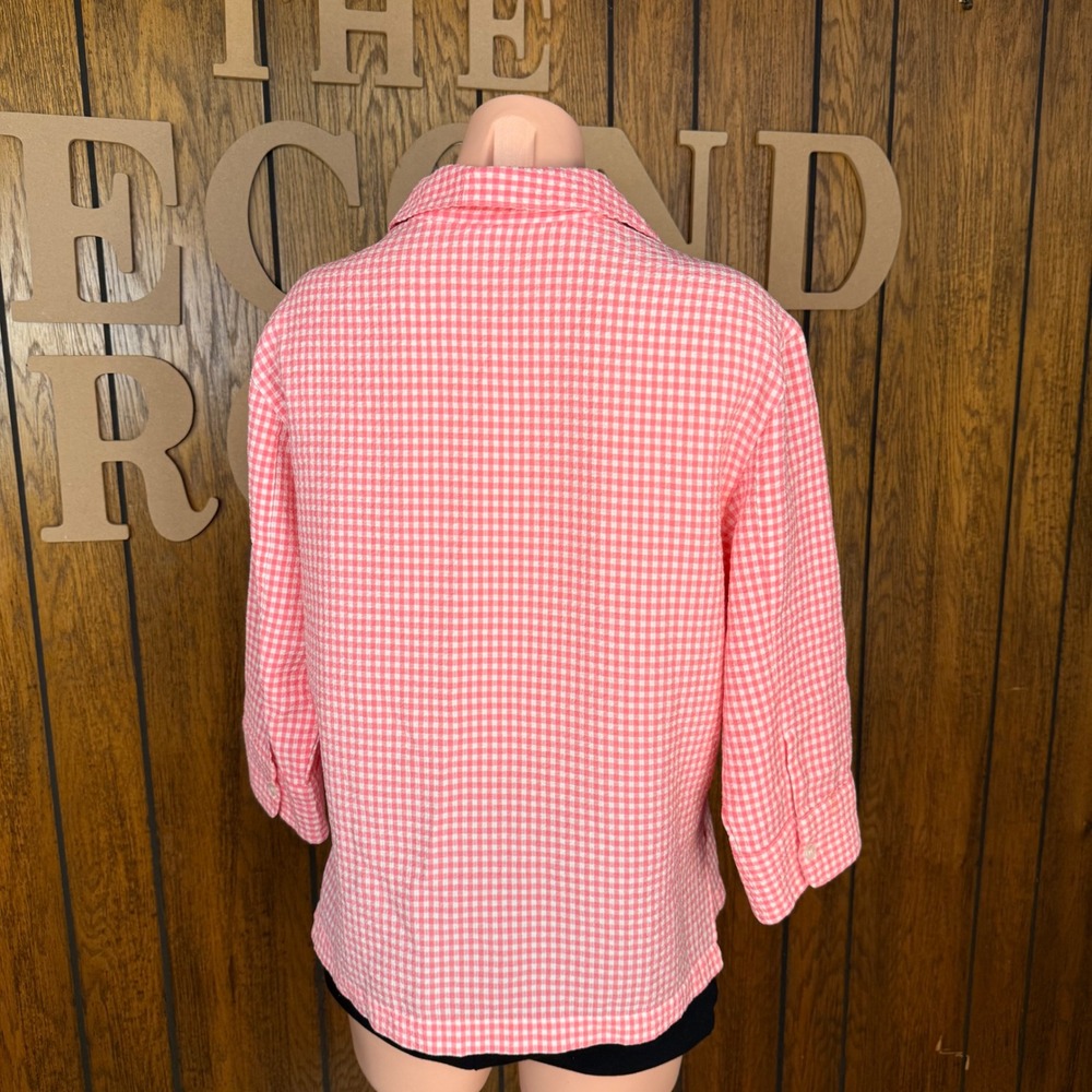 White Stag Button Up Shirt Wmn M Pink Gingham Seersucker Cottagecore Boho Retro - Picture 4 of 5